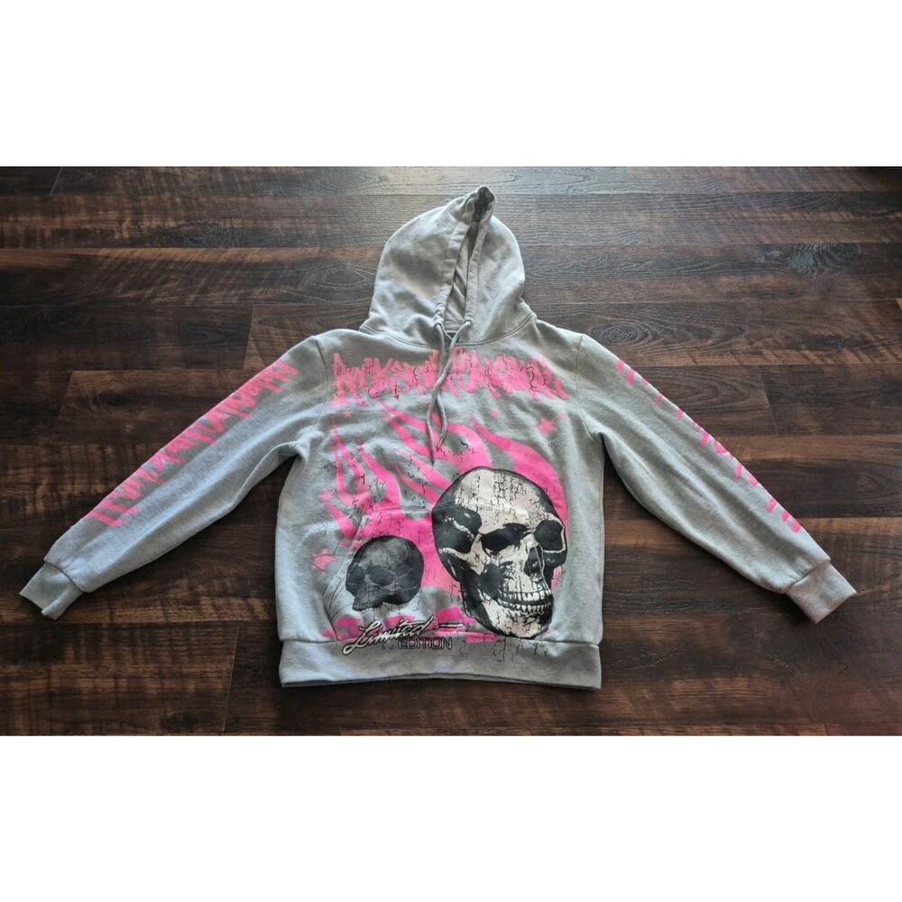 Rockstar Original Hoodie Size S Skulls Limited Edition Gray/pink Sweatshirt
